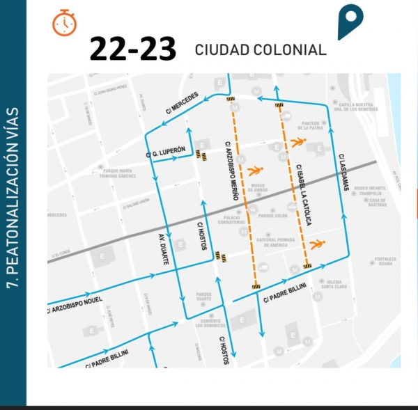 INTRANT informa calles peatonalizadas temporalmente en la Zona Colonial